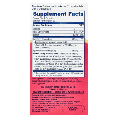 Renew Life, ежедневная добавка для женщин с клюквой, 60 вегетарианских капсул