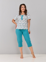 Пижама с бриджами КД-063/экрю-цветочкибирюза