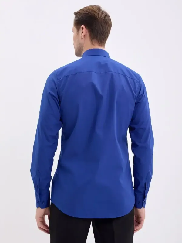 Рубашка на высокий рост LONG SLIM FIT с длинным рукавом, синяя