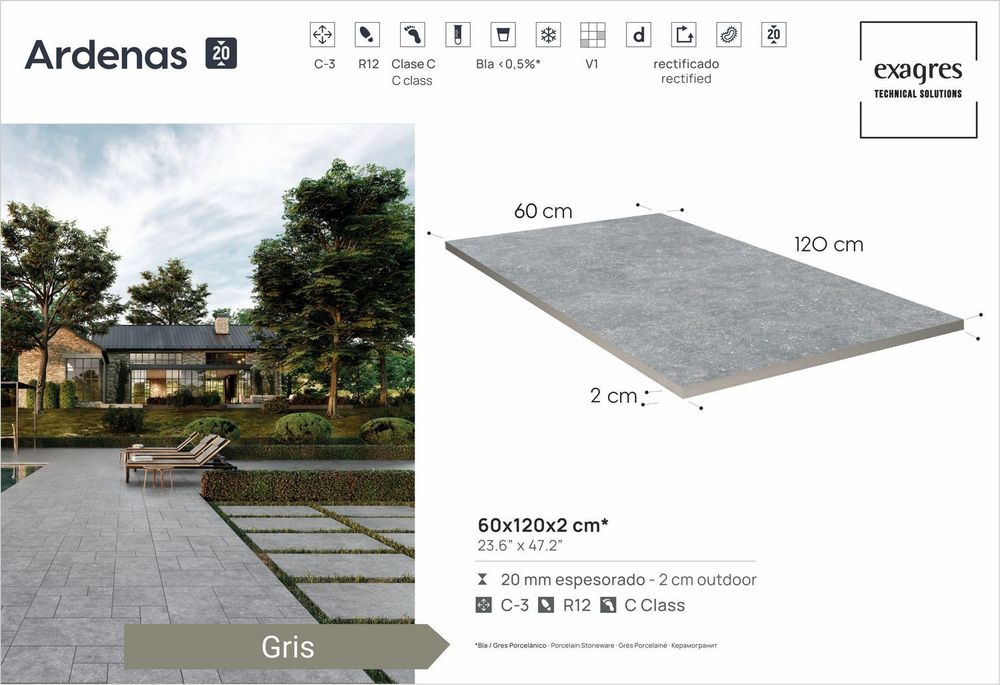Terraslab, Ardenas Gris Base C3 600х1200х20мм 1шт/уп - керамогранит уличный