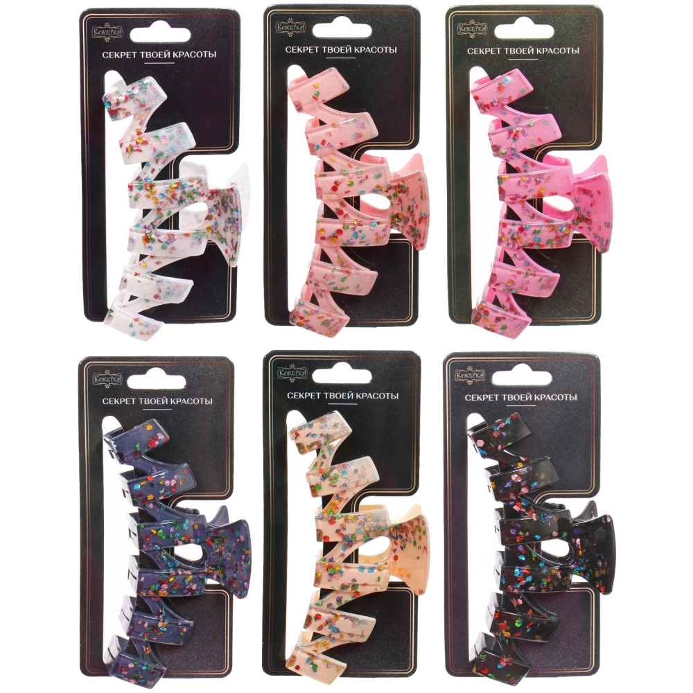 Заколка - краб для волос «AKS - VIENTO», микс 6 цветов, зиг-заг, 11*3см