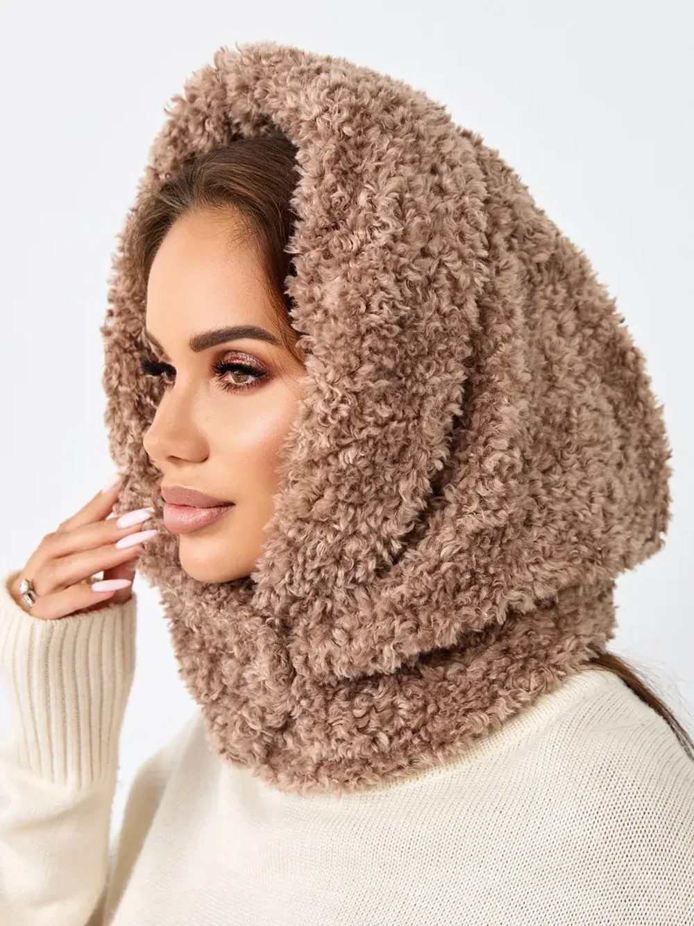 Капор зимний вязаный капюшон на флисе