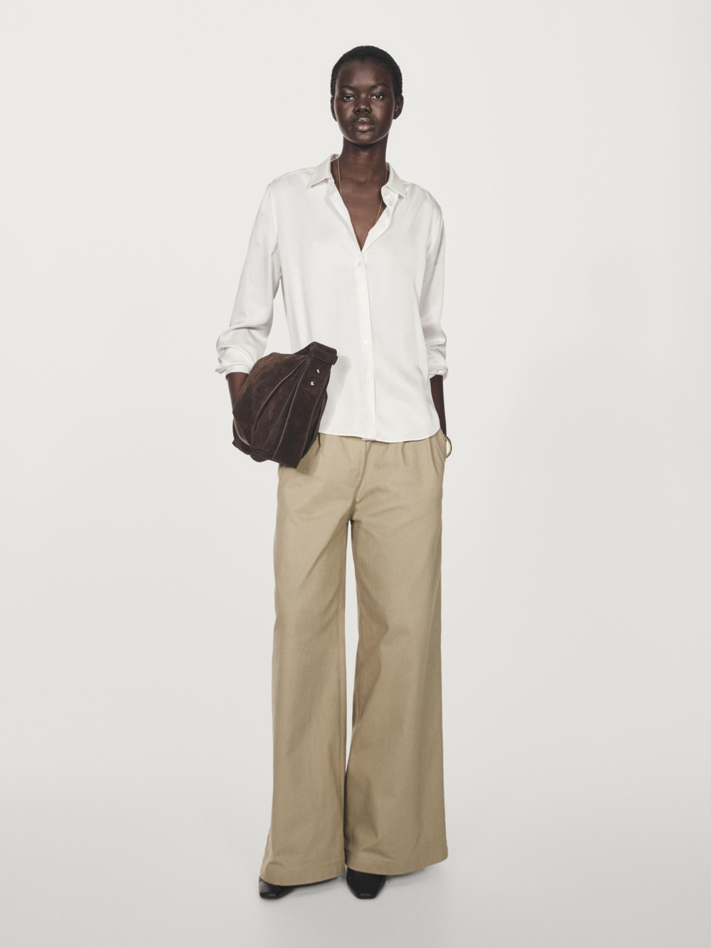 Massimo Dutti Струящаяся атласная рубашка, белый