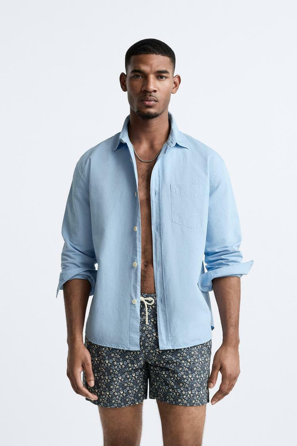 ZARA ПЛАВКИ С ЦВЕТОЧНЫМ ПРИНТОМ, СЕРО-СИНИЙ