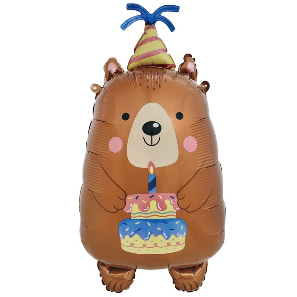 К Шар (31"/79см) фигура Мишка с тортом