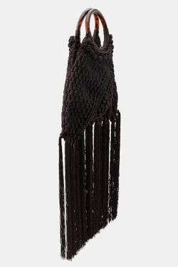 ZARA СУМКА ИЗ ТКАНИ С УЗЛАМИ И БАХРОМОЙ, КОРИЧНЕВЫЙ