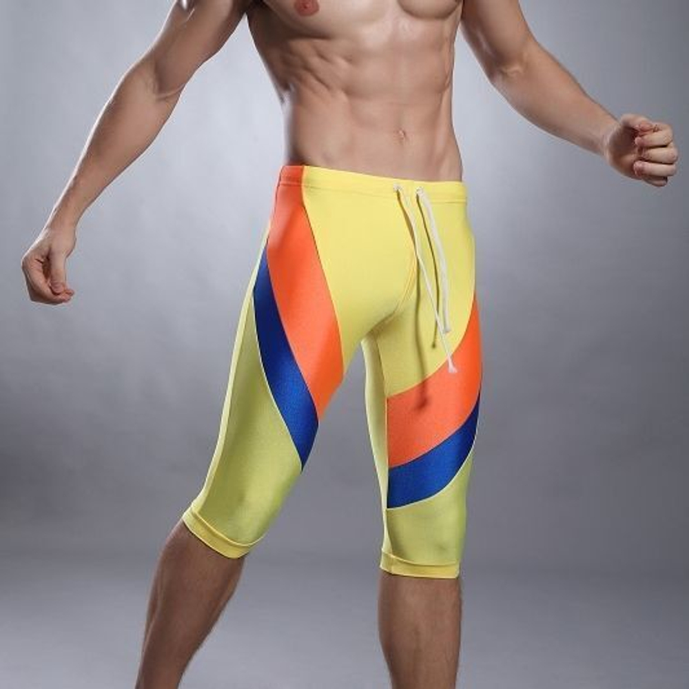 Мужские бриджи желтые с оранжевой вставкой Superbody Yellow