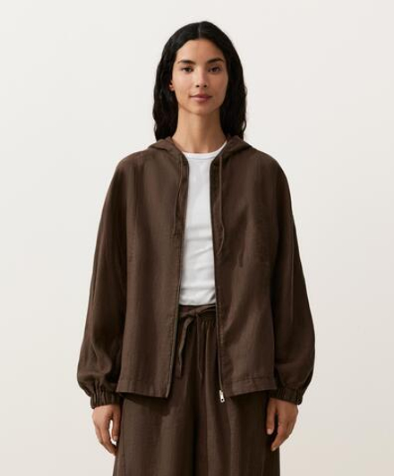 Oysho Куртка с капюшоном в полоску из 100% льна, темно-коричневый