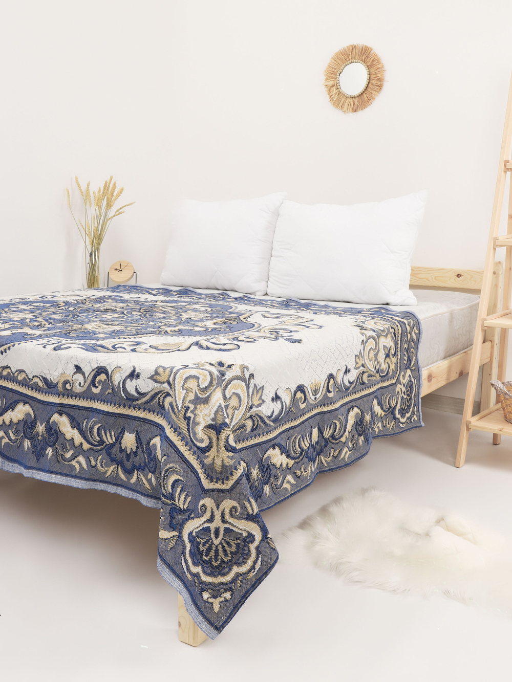 Покрывало 1,5 спальное, Гобелен с размерами: 147x210 см / накидка на диван, кровать, рис. Рапсодия (голубой)