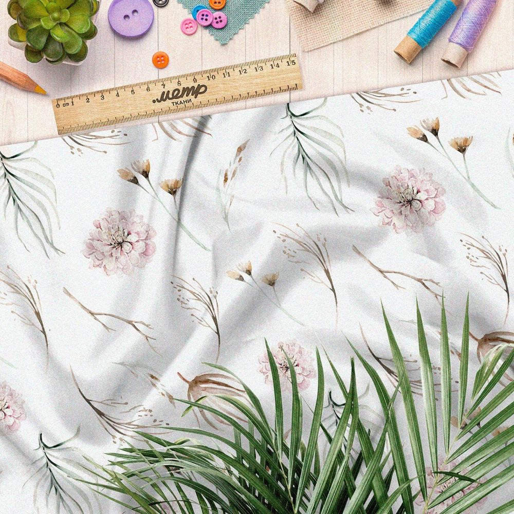 Ткань ниагара тонкие веточки с цветами