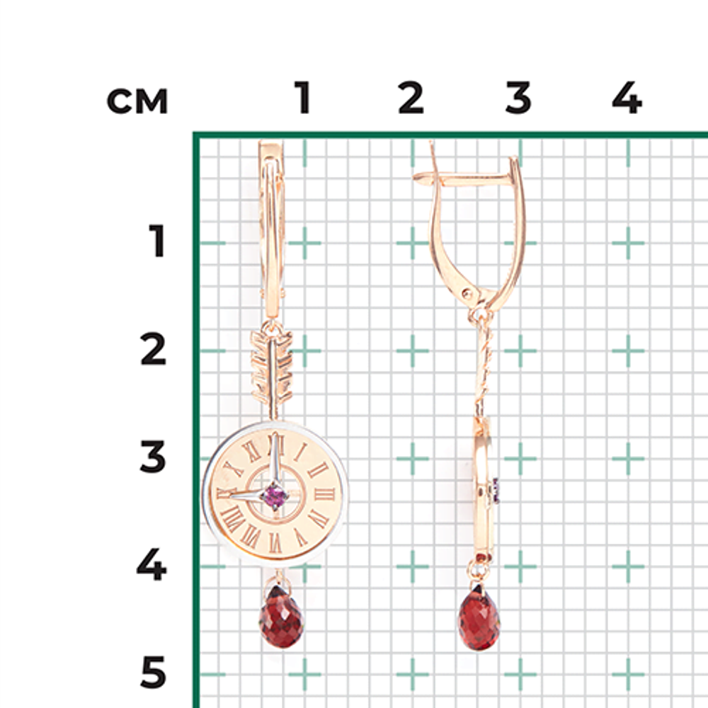 Серьги «Обгоняя время» (пожелание удачи) из комбинированного золота c гранатами Артикул: 02-4717-00-204-1111-75