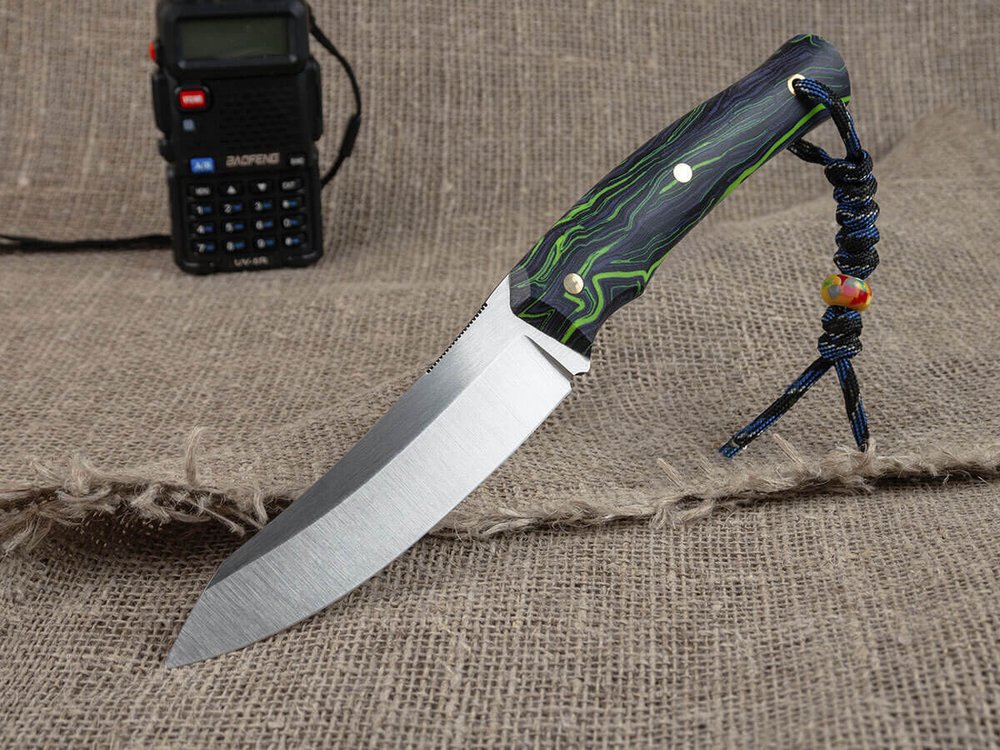 Нож для бушкрафта "Велес", сталь VG-10/Elmax, рукоять микарта (фиолетово-зелёная)