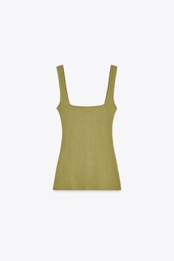 ZARA ТЕКСТУРИРОВАННЫЙ ТОП С ПУГОВИЦАМИ, ЗЕЛЕНЫЙ