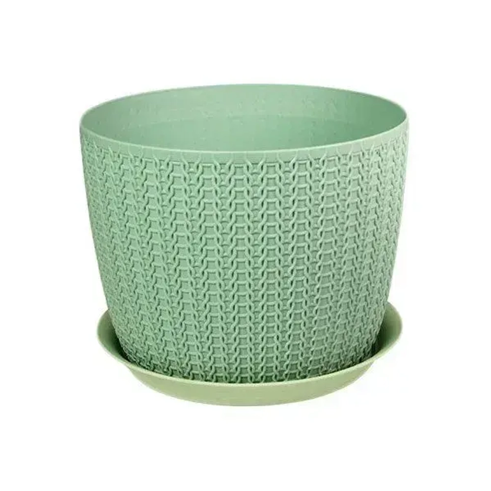 Кашпо ВЯЗАНИЕ D210мм 4,5л с поддоном Фисташковый 0,165,21х0,21м (комплект 9 шт)