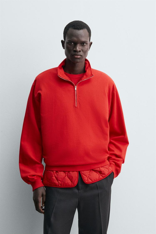 ZARA ТОЛСТОВКА С ВОРОТНИКОМ НА МОЛНИИ, КРАСНЫЙ