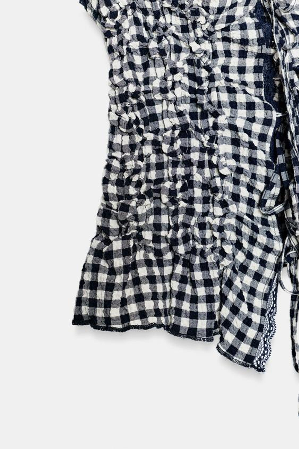 ZARA ДРАПИРОВАННЫЙ ТОП В КЛЕТКУ ВИШИ, ЭКРЮ/СИНИЙ