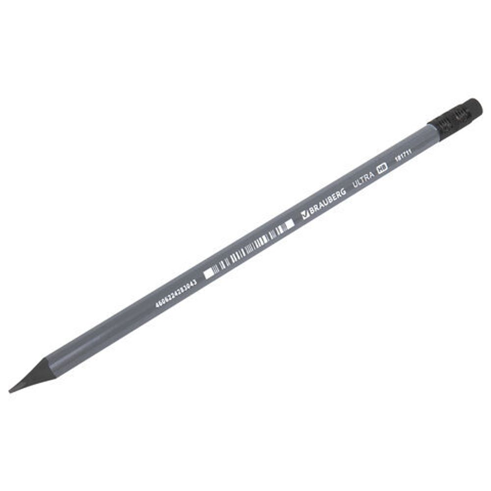 Карандаш чернографитный BRAUBERG "ULTRA", 1 шт., HB, с ластиком, пластиковый, 181711