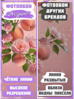 3D Розовые фотообои на кухню фрукты и цветы