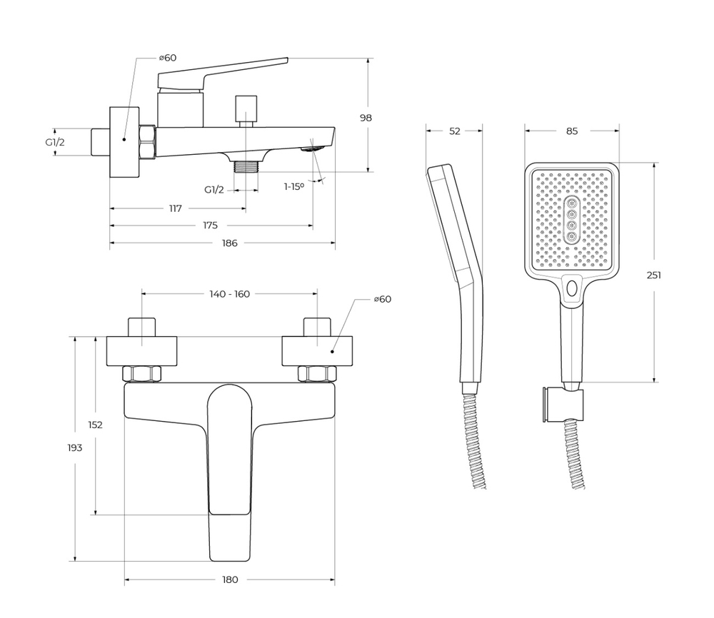 Смеситель BelBagno для ванны и душа ARDENTE-VASM-CRM