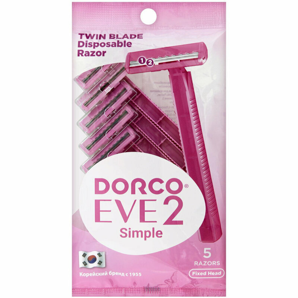 Dorco EVE 2 Женский однораз. бритв. станок (5 шт.), 2 лезвия, увл. полоска