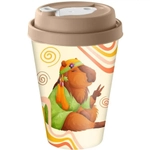 Стакан с крышкой 420мл с декором с клапаном Капибары, Бежевый