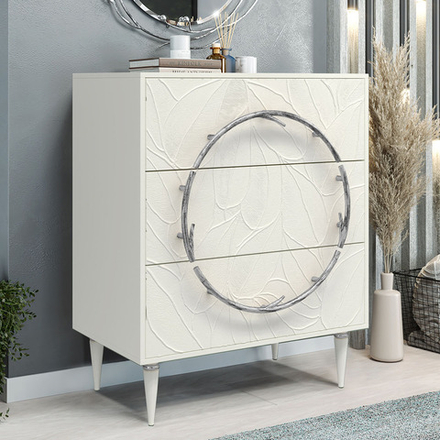 Комод Арт Колор leaves Классик Сильвер с 3 ящиками Белый опал