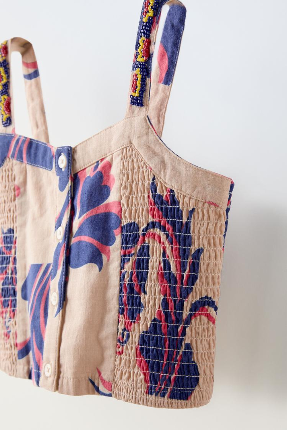 ZARA ТОП С ПРИНТОМ И БУСИНАМИ, СИНИЙ