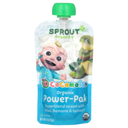 Sprout Organics, Cocomelon, органический Power-Pak, от 12 месяцев и старше, суперсмесь с киви, бананом и шпинатом, 113 г (4 унции)