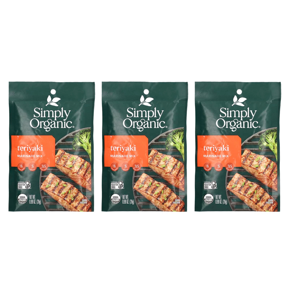 Simply Organic, маринадная смесь терияки, 3 пакетика по 28 г (0,99 унции)