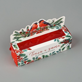 Коробочка для макаронс новогодняя «Снегири», 18 х 5.5 х 5.5 см