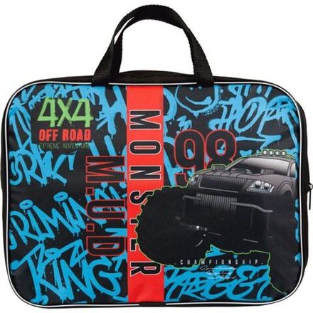Папка с ручками А4, Attomex, широкая, Offroad Monster, ткань, молния