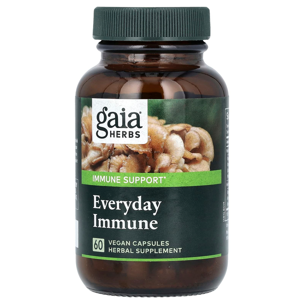 Gaia Herbs, Everyday Immune, грибы и травы, 60 веганских капсул