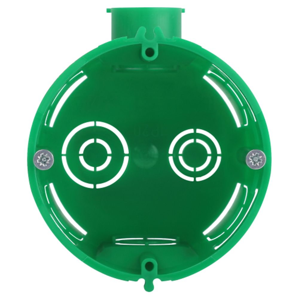 Коробка установочная ЭРА KUTS1-68-45-green зеленая 68х45мм для твердых стен с саморезами, один стыковочный узел IP20 | Коробки монтажные установочные для твердых стен