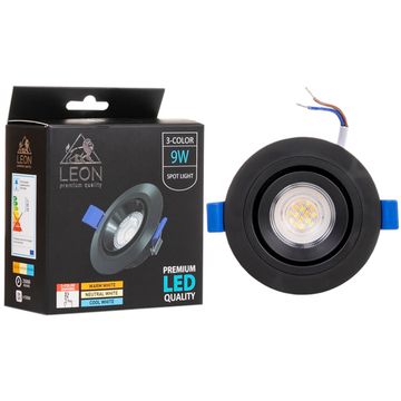 Встраиваемый точечный светильник LE-SPR-BL-9W 3000K&4000К&6500K чёрный Leon
