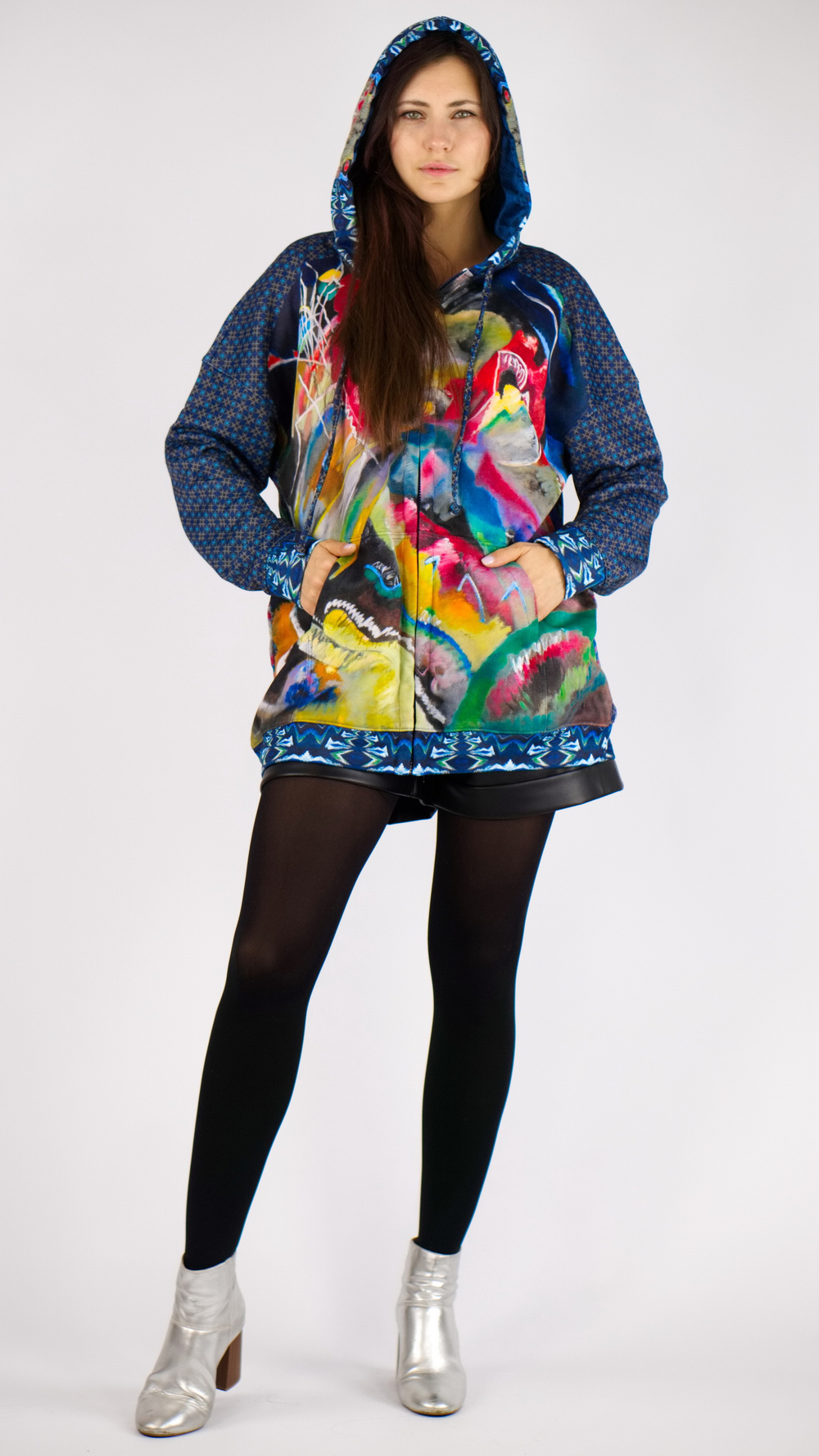 Зип худи «Белые линии» по мотивам абстрактной живописи В. Кандинского