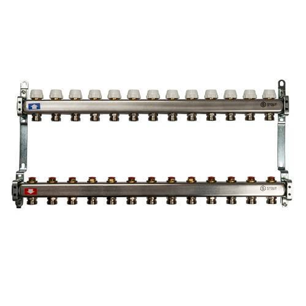 Коллекторная группа для радиаторного отопления STOUT SMS0922 - 1" на 13 контуров 3/4"EK (нерж.сталь)