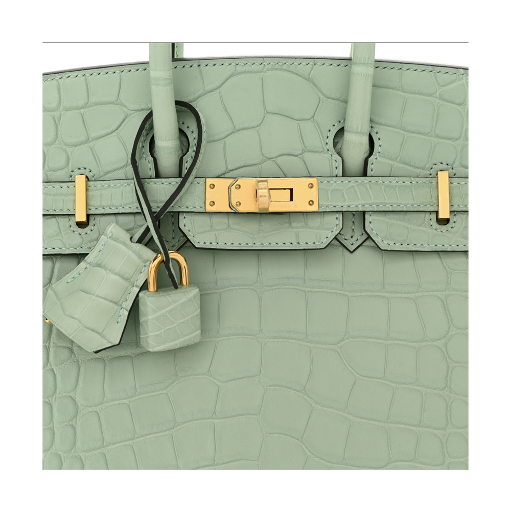 HERMÈS Birkin 25 Vert D’Eau из матовой кожи аллигатора, позолоченная фурнитура, «never worn»