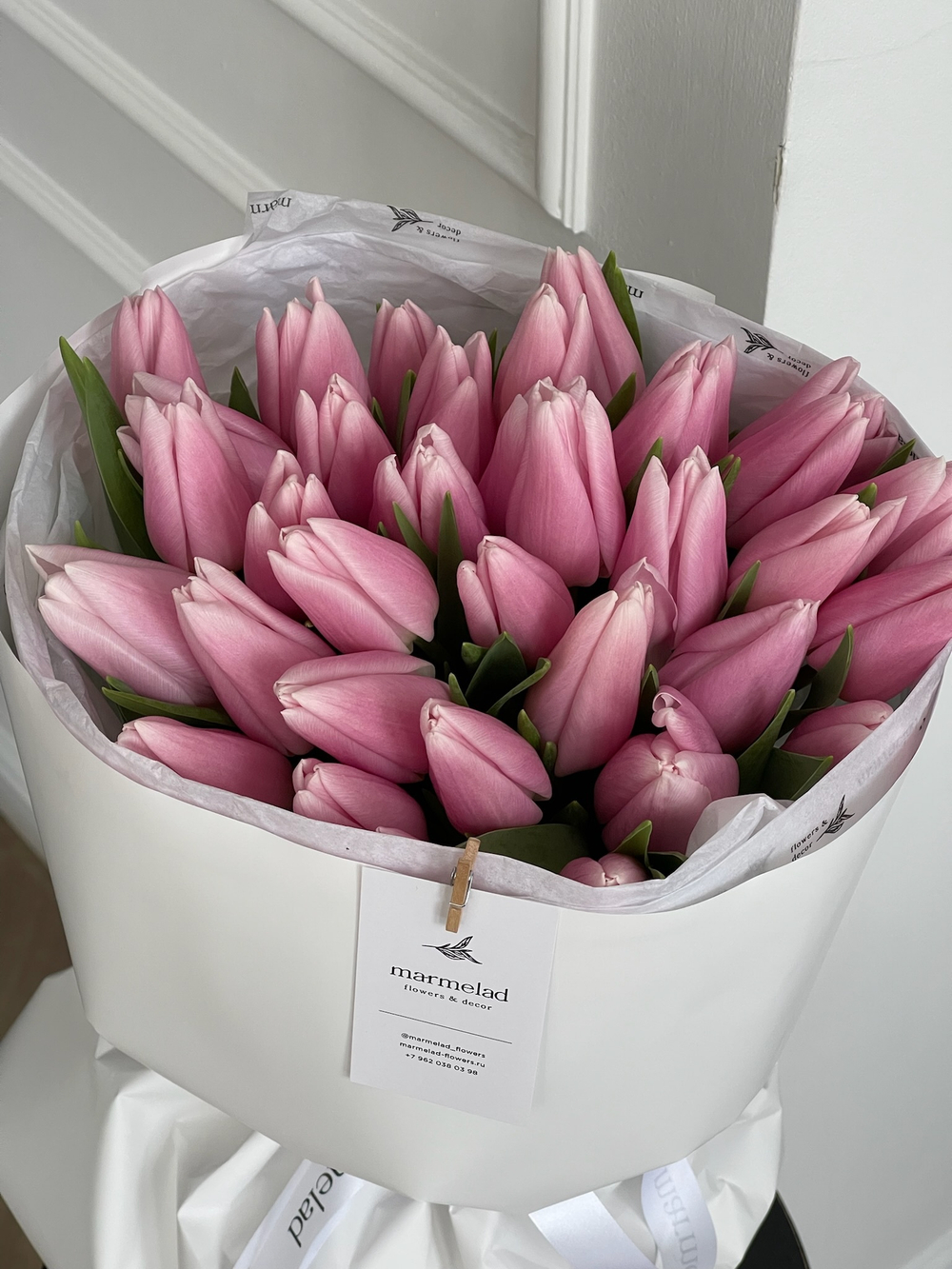 Букет из 35-ти нежно-розовых тюльпанов - нет в наличии
