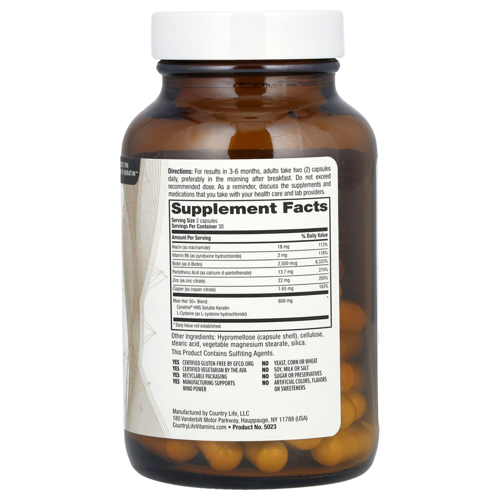Country Life, Maxi-Hair, Skin & Nails, 50+, 60 вегетарианских капсул