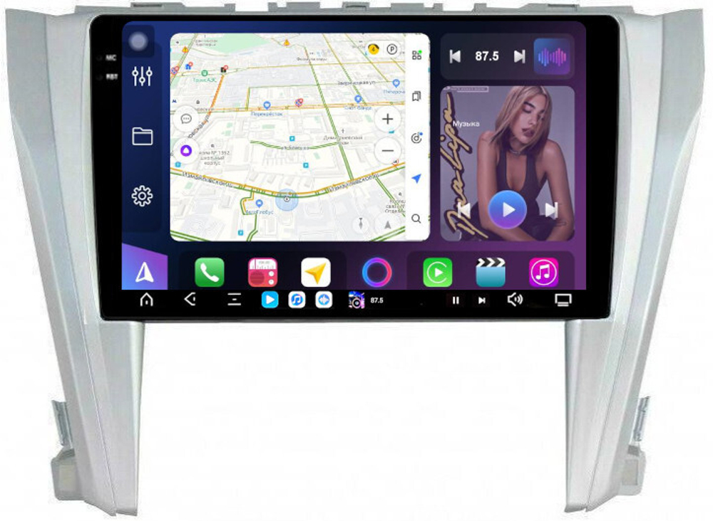 Магнитола для Toyota Camry 55 2014-2018 (рамка серебро) - FarCar XXL466M монитор 10.36" 2K QLED на Android 14, TS20, 8+256Гб, CarPlay, 4G SIM-слот