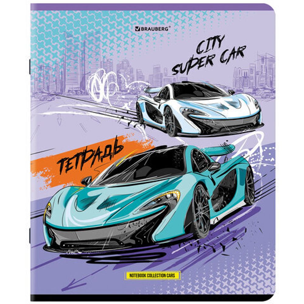 Тетрадь А5, 48 л., BRAUBERG, скоба, клетка, глянцевый лак, "Race", 404349, 5шт