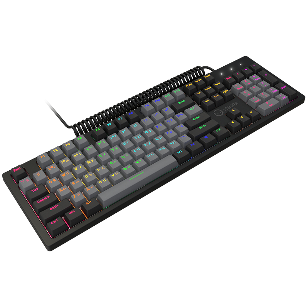 LORGAR Azar 514, Wired mechanical gaming keyboard, RGB backlight, 1680000 colour variations, 18 modes, keys number: 104, 50M clicks, linear dream switches, spring cable up to 3.4m, ABS plastic+metal, magnetic cover, 450*136*39mm, 1.17kg, black, EN+RU layout