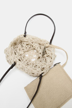 ZARA ВЯЗАНАЯ МИНИ-СУМКА-ШОПЕР, СВЕТЛО-БЕЖЕВЫЙ