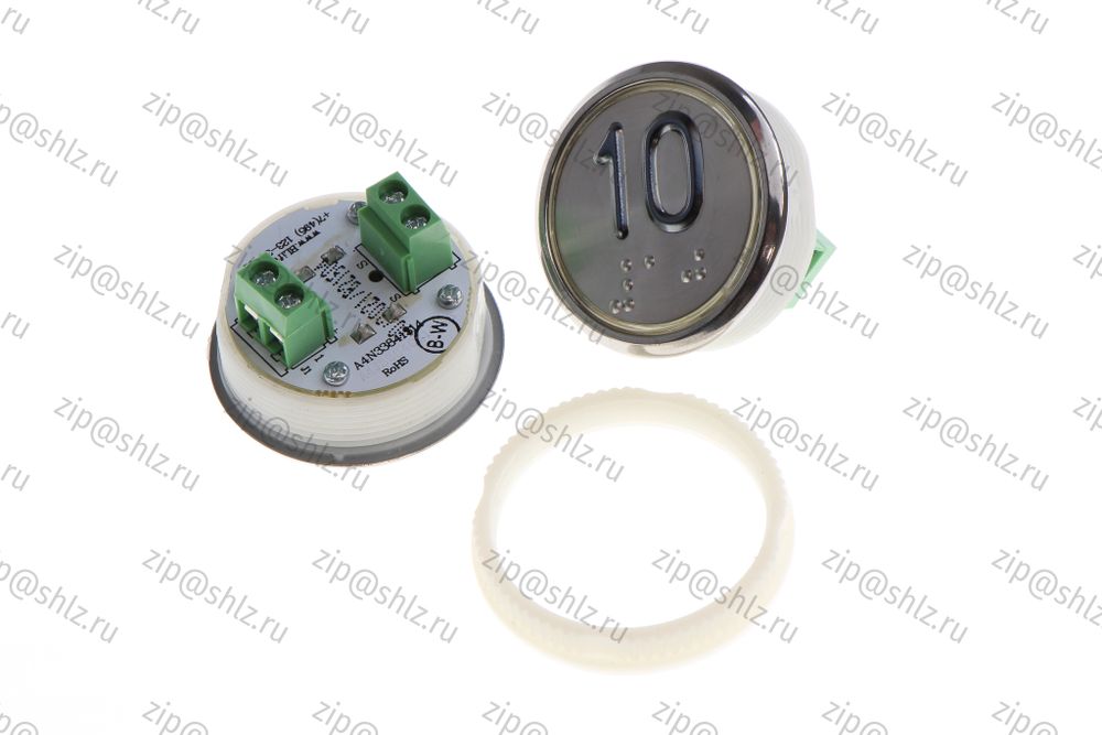 Кнопка (кнопочный модуль) BBP-R331-CMPLT-S-W &quot;10 этаж&quot;, круглая, статическая белая подсветка, Брайль.