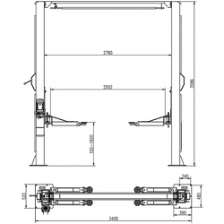 Подъемник электрогидравлический 4т 100-1820мм 2-х стоечный 220В верх. синхрон.(механ. с 1 кол) GTE