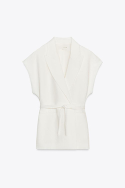 ZARA ДВУБОРТНЫЙ ЖИЛЕТ ИЗ СМЕСОВОГО ЛЬНА — ZW COLLECTION, БЕЛЫЙ