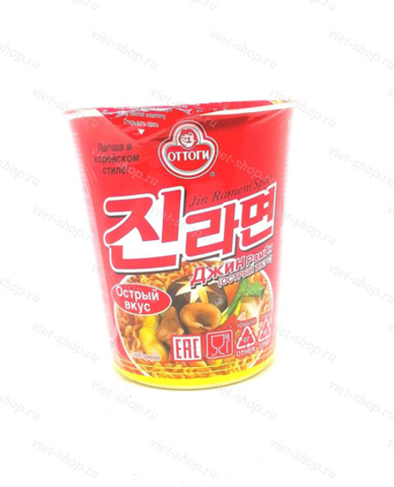 Корейская лапша Оттоги (Ottogi) Джин Рамен Хот (Jin Ramen Hot) в стакане, 65 гр.