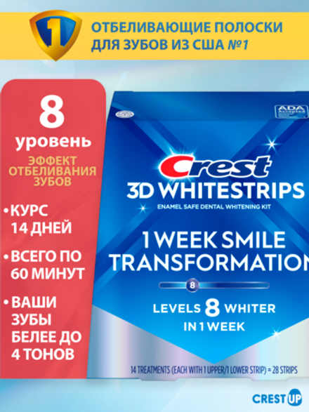 Отбеливающие полоски для зубов Crest 3D Whitestrips 1 Week Smile Transformation (Glamorous White)