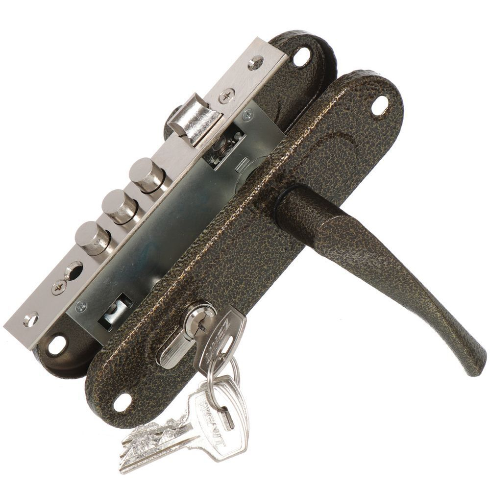 Замок врезной Зенит, ЗВ7-60.1, БП-00010131, ручка в комплект, цилиндровый, бронз