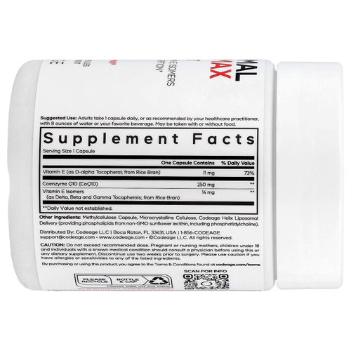 Codeage, липосомальный коэнзим Q10 MAX, изомеры витамина E, улучшенное усвоение, 60 капсул